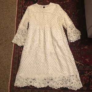 White Lace Knee Length Dress